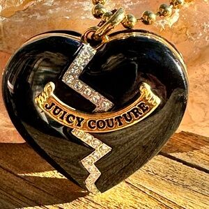 💄💖 Vintage Juicy Couture Black Heart Lip Balm Necklace Rhinestone Y2K